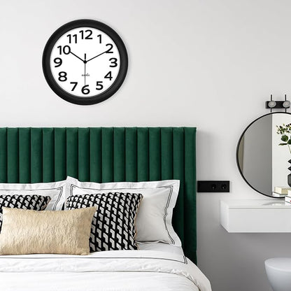 HIPPIH 2 Pack Silent Wall Clock, 10 Inch Non Ticking Quiet Digital Sweep Decorative Battery Operated Wall Clocks for Living Room Bedroom Kitchen School Office Decor, Black