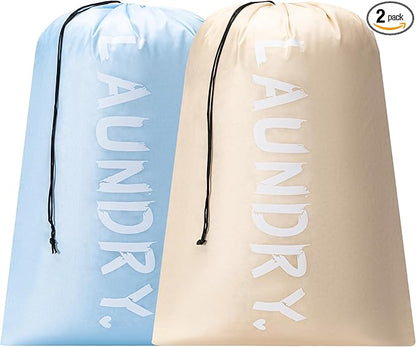 2 Pack 28" x 40"Travel Laundry Bag, Machine Washable Dirty Clothes Organizer with Drawstring,Large Enough to Hold 4 Loads of Laundry, Easy Fit a Laundry Hamper or Basket Travel Essentials