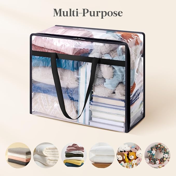 Lifewit 3 Pack Clear Clothes Storage Bags, 40L Plastic Blanket Storage Bag, Vinyl Foldable Moving Bags with Zipper, Closet Organizers and Storage Containers for Bedding, Duvet, Comforter