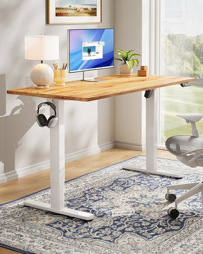 HUANUO Electric Standing Desk, Whole Piece Desktop, Adjustable Height Computer Desk, 4 Height Memory Settings, Sit Stand Up Desks for Home Office, 60" x 24", Light Vintage