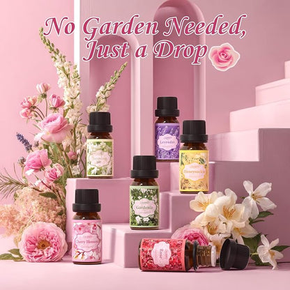 SALUBRITO Floral Fragrance Oils Set, Essential Oils for Diffuser & Candle Making Scents, 6x10ml Aromatherapy Oils Gift Set - Jasmine, Lavender, Rose, Gardenia, Cherry Blossom, Honeysuckle Oil