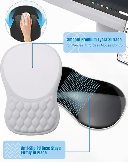 Ergonomic Mouse Pad with Wrist Rest, Slope Design Memory Foam Support, Smooth Lycra Surface, Non-Slip PU Base, Comfortable Mouse Mat for Office, Home, Computer Desk