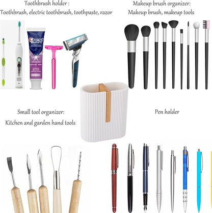 rejomiik Matte White Toothbrush Holders Electric Toothbrush Holder for Bathrooms, Bamboo Tooth Brushing and Toothpaste Storage Organizer for Sink, Countertop