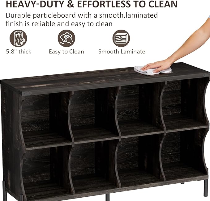 8 Cube Book Shelf, Low and Short Bookshelf, Long Cube Storage Organizer Wood TV Stand, Toy Organization DVD Cabinets for Living Room, Office, Bedroom, Dorm, Dark Brown with Dark Brown Top