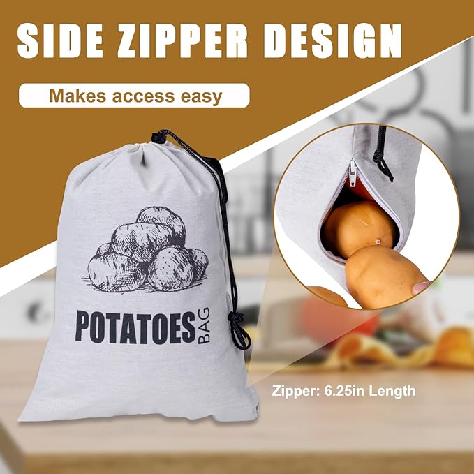TOGETRUE Potato Onion Storage Bag, Fabric Onion and Potatoes Storage Bag, Washable Garlic Potatoes Onions Keeper with Drawstring for Pantry, 2 Pack (Potato Onion Bag)