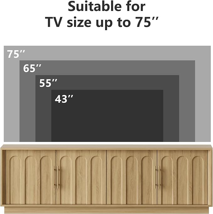 FORTUNETEC TV Stand for 75 Inch TV, Mid Century Modern TV Stand with Arched Design, Wood Grain Finish, Boho Media Console with Adjustable Shelves, 67" Entertainment Center for Living Room Bedroom, Oak