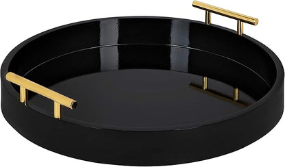 Kate and Laurel Lipton Modern Round Tray, 15.5" Diameter, Black and Gold, Decorative Accent Tray for Storage and Display
