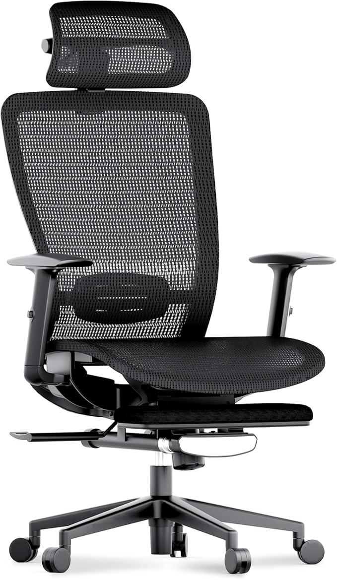 FLEXISPOT OC3 Air Ergonomic Office Chair with Footrest, Mesh Back Computer Chair, Home Office Desk Chairs, with Adjustable Lumbar Support/3D Headrest/Reliable Base, Mesh Seat Cushion, Black, Air-F