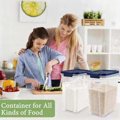 Tight-Lock Rice Container 10-15 Lbs - Airtight Flour Container with Scoop - Plastic Food Storage Container for Cereal, Sugar - Dry Food Dispenser for Kitchen, Pantry Organizers and Storage - Dark Blue