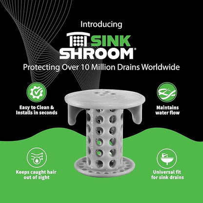 SinkShroom The Revolutionary Sink Drain Protector Hair Catcher/Strainer/Snare, Gray