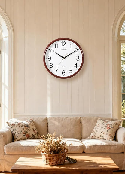 Wall Clock Silent Non-Ticking Battery Operated 12 Inch Wood Grain Large Easy to Read 3D Numbers for Office Living Room Bedroom Kitchen (Cherry Wood)