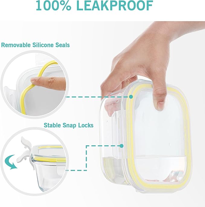 Vtopmart 8 Pack Glass Food Storage Containers with Lids (Yellow)