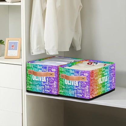 Personalized Name Toilet Paper Basket, Kids Small Toys Organize Bin, Books Shelf Basket, Clothes Towel Storage Bin for Nursery Home Decor, Bright Colorful Sequins