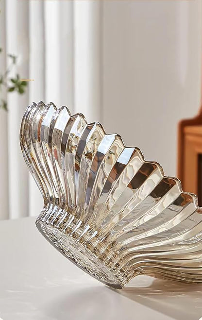 Glass Fruit Bowl or Decorative Bowl, used for Kitchen counter or living room center table decoration, 12.5 inch Fruit Bowl or Center Bowl (Amber)