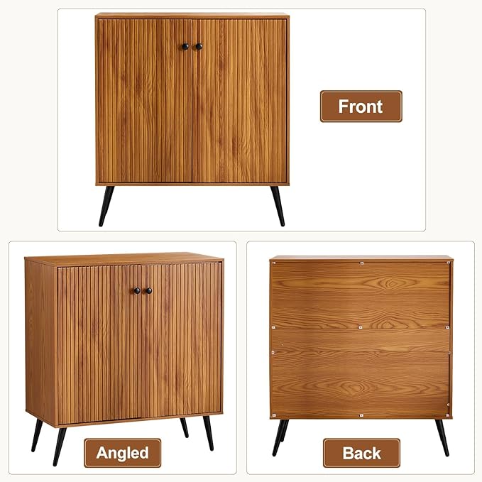 EROMMY Fluted Sideboard Buffet Cabinet, Wooden Storage Cabinet with Adjustable Shelf, Multifunctional Accent Cabinet with Adjustable Shelves for Living Room, Dining Room, Entry, Hallway, Walnut