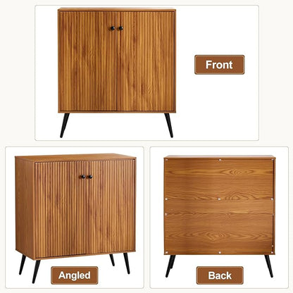 EROMMY Fluted Sideboard Buffet Cabinet, Wooden Storage Cabinet with Adjustable Shelf, Multifunctional Accent Cabinet with Adjustable Shelves for Living Room, Dining Room, Entry, Hallway, Walnut