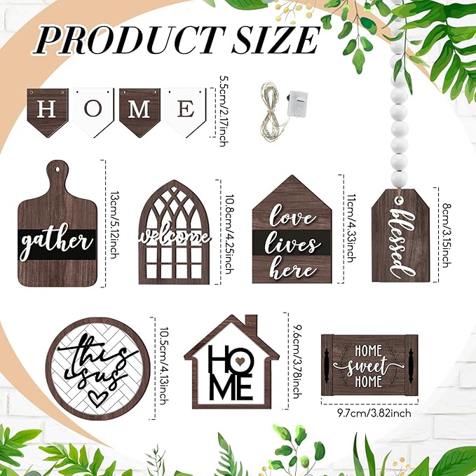 11 Pcs Home Tiered Tray Decor Spring Rustic Farmhouse Tiered Tray Decorations Set Home Wooden Signs Vintage Farm Animal Farmhouse Tabletop Wood Signs for Kitchen Table Shelf Decor