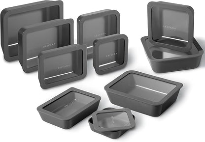 BRIVARA HOME Ceramic Coated Glass Food Storage Containers | No PTFE, PFOA, PFAS, and BPA | Reusable Non Toxic Meal Prep Containers with Glass Lids | Easy To Store | 10 Piece Set [Onyx]