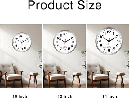 Roymnie Atomic Wall Clock 10 Inch, Modern Clock Battery Operated Classic Analog Decorative for Kitchen, Living Room, Office, Bedroom, Bathroom (Silver)
