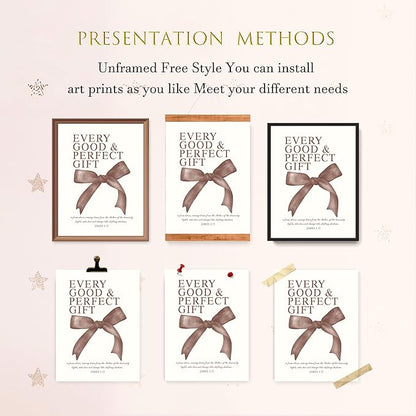 LARTSFRO Coquette Brown Bow Wall Art Decor Posters, Chocolate Brown Bow Room Bedroom Bathroom Dorm Wall Art Decor Aesthetic for College Teen Girls Gifts, Inspirational Bible Verses Bow Wall Decor, 12x16 Inch Set of 4 Pcs Bow Pictures (UNFRAMED)