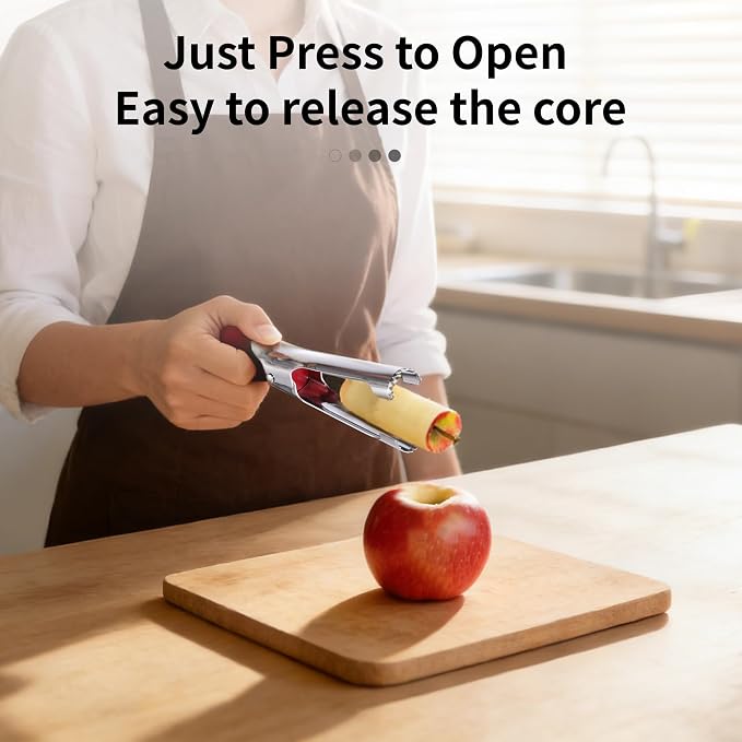 Apple Corer Tool, Apple Core Remover with Ergonomics Handle,Red | Stainless Steel Corer,Sharp Serrated Blades,Hand wash/Dishwasher