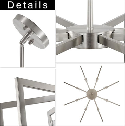 8-Light Large Brushed Nickel Chandeliers for Dining Room，Modern Industrial Pendant Lights Kitchen Island，Farmhouse Entryway Light Fixtures，Metal Geometric Chandelier for Living Room