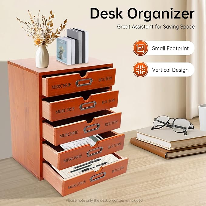 5-layer Wooden Jewelry Box for Women, Retro Desktop Storage Box with Drawers,Desk Organizer Storage Cabinet Wood Jewelry Organizer Vintage Storage Box Wooden Table Top Desk Drawer