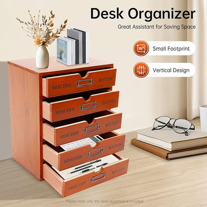 5-layer Wooden Jewelry Box for Women, Retro Desktop Storage Box with Drawers,Desk Organizer Storage Cabinet Wood Jewelry Organizer Vintage Storage Box Wooden Table Top Desk Drawer
