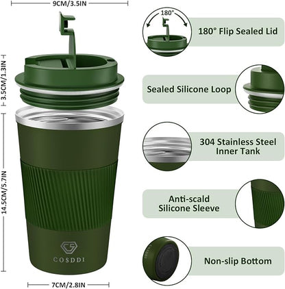 CS COSDDI 12 oz Stainless Steel Vacuum Insulated Tumbler - Coffee Travel Mug Spill Proof with Lid - coffee Cup for Keep Hot/Ice Coffee,Tea and Beer (3rd Green)