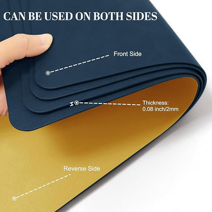 BLESWIN Faux Leather Placemats, PU Dining Table, Waterproof and Oil Resistant Easy to Clean, Heat Resistant Reversible Use Table Mats for Kitchen, Dining Table,Outdoor – 12 × 17 Inch, Dark Blue&Yellow
