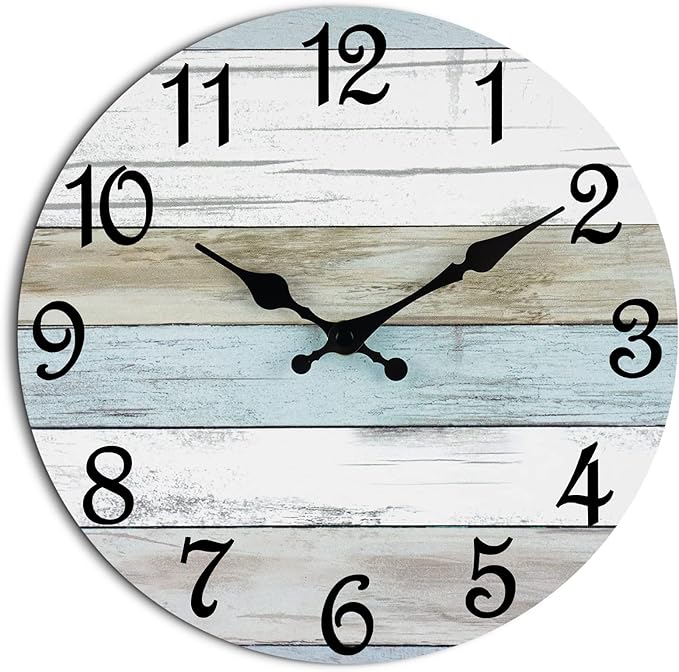 CHYLIN Wall Clock - 18 Inch Silent Non Ticking Wall Clocks Battery Operated, Wooden Rustic Farmhouse Larger Clock Decorative for Living Room, Kitchen (Blue)