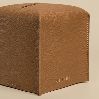 OLETHA Square Tissue Box Cover - Aesthetic Desk Decor for Room, Home & Office - Tissues Cube Boxes Holder - Pale Brown, Set of 2