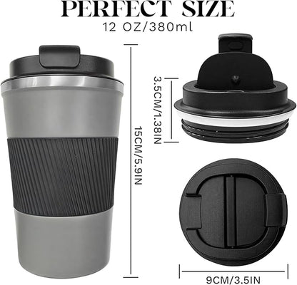 YINBAOGE Insulated Travel Coffee Mug, Spill & Leak Proof, Portable To Go Camping Stainless Steel Coffee Tumbler, Reusable Thermal Coffee Cup with Lid for Hot & Cold Drinks (Grey, 12 OZ)