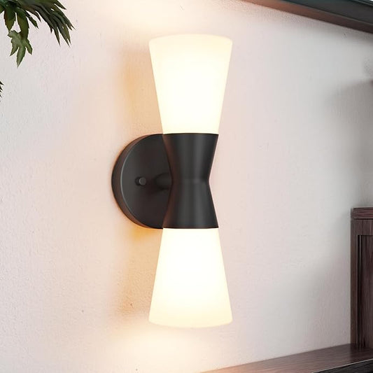 Bathroom Wall Sconce, Modern Indoor Vanity Light Fixtures 13", Up Down Lighting, Wall Mount Lamp for Living Room Bedroom Hallway Stairway Fireplace Mirror E26 Base 1PC White&Black
