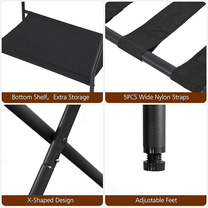 AMHANCIBLE Luggage Rack, Set of 2, Foldable Suitcase Stands for Guest Room, Metal Luggage Holder with Storage Shelf for Bedroom, Hotel, Easy Assemble, Black HLR02BK