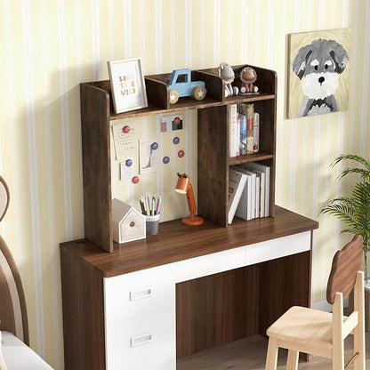 Desk Hutch, Desktop Shelf with 5 Shelves, Desk Bookshelf w/Anti-Toppling Devices, Wood Table Top Bookshelf Organizer, Small Desk Shelf for Study, Office, Dorm (Rustic Brown, 5 Shelves)