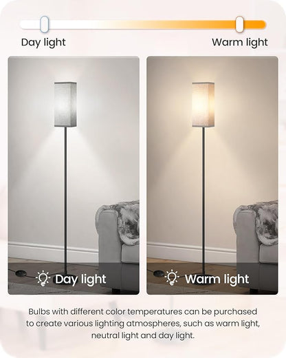 Floor Lamp, Pole Lamp with Foot Switch, Modern Standing Lamp Lampshade, Minimalist Freestanding Lamp (Bulb Not Included), for Living Room, Bedroom Office ETL Listed, Black and Gray H07LD05