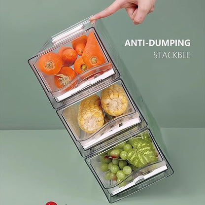 2 Pack Fruit Storage Containers for Fridge, Stackable Refrigerator Organizers and Storage,Reusable Storage ContainersClear Fridge Drawer for Produce,Vegetable in Home Kitchen, Restaurant,BPA-Free