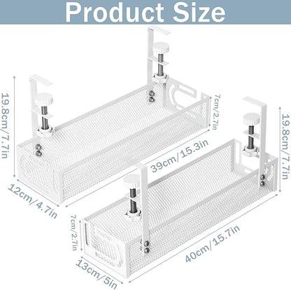 Cable Management, 2 Pack Cable Management Under Desk No Drill, Metal Cord Organizer with Clamp for Standing Desk, Cable Organizer for Home Office, White