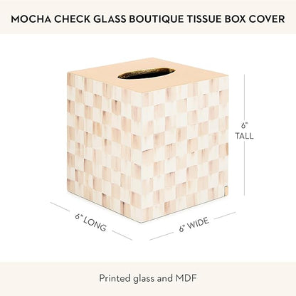 MACKENZIE-CHILDS Glass Tissue-Box Cover, Boutique Bathroom Decor, Brown-and-White Mocha Check