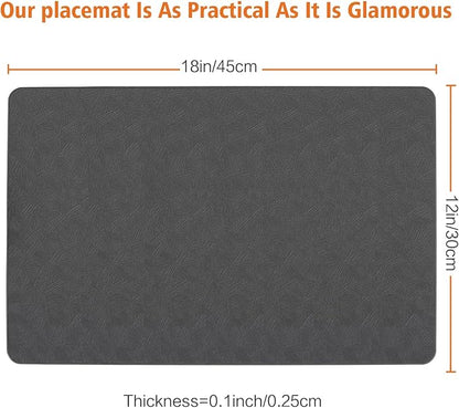 Vinyl Placemats Set of 4 Heat Resistant Easy Clean Non-Slip Place Mats for Dining Table Faux Leather Waterproof Stain Resistant Wipeable Washable PVC Table Mats(4, Gray)