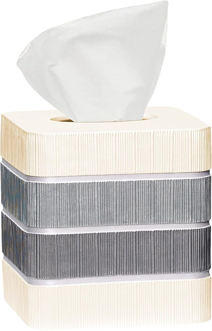 Resin Tissue Box Cover for Modern Home Decor - Minimalist Square Tissue Box Holder for Guest Room, Bedroom, Bathroom, Tabletop & Office - Durable and Aesthetic Tissue Holder, Modern