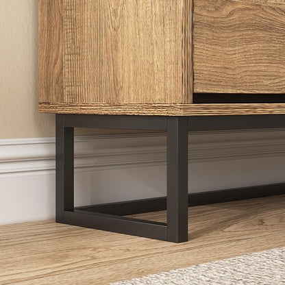 Maupvit Rattan Shoe Storage Cabinet with 3 Flip Drawers, Freestanding Shoe Organizer with Metal Legs for Entryway, Hidden Golden Handles, Narrow Shoe Rack Cabinet, Rustic Oak Rattan
