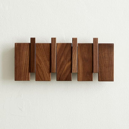 QUELLANCE Wooden Coat Hooks Wall Mounted, Coat Rack Hanger Wall Mount with 4 Hooks, Heavy Duty Coat Hooks for Hanging Coats/Keys/Hats/Robe&Towels/Plants/Bags, Home Decor Gift, Walnut