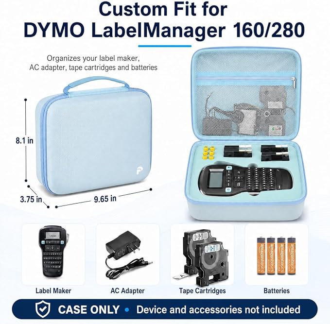 Case Compatible with DYMO Label Maker LabelManager 160/280 Portable Label Maker, Label Printer Storage Organizer for AC Adapter, Tape Cartirdges and More Accessories(Box Only) (Blue)