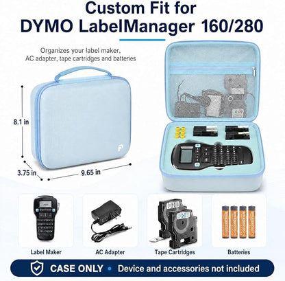 Case Compatible with DYMO Label Maker LabelManager 160/280 Portable Label Maker, Label Printer Storage Organizer for AC Adapter, Tape Cartirdges and More Accessories(Box Only) (Blue)