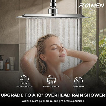 Ryamen Upgraded Dual Shower Heads Combo, 10 inch Filtered Shower Head with Handheld, 3-Way Rain Shower Head with Filters, 7 Settings Handheld Spray, High Pressure, Height Adjustable (Silver)