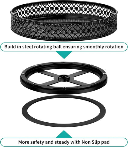 Ovicar Lazy Susan Organizer Turntable - 11 inch Rotating Spice Rack Metal Lazy Susan for Cabinet Pantry Kitchen Countertop Dining Table Cupboard Bathroom Refrigerator Vanity Black