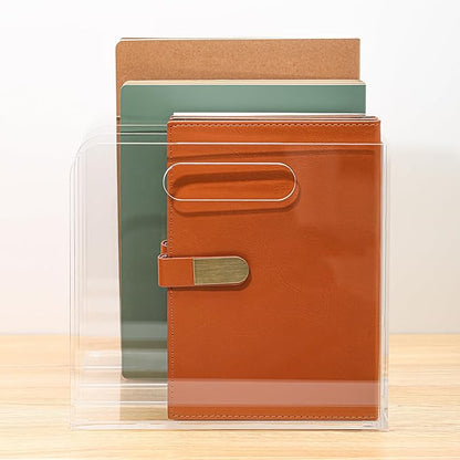 Acrylic Magazine File Holder, 4 Vertical Compartments Desk Document Sorter Organizer, Clear Folder Rack Binder for Office/Documents/Classroom, for Home, Tablet, Magazines, Books & Accessories