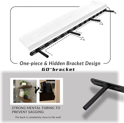 Rustic Floating Shelves 60 inch Long 8 "deep Set of 2, Heavy Duty Wood Wall Mounted Shelves for Bathroom Living Room Kitchen,Book Shelves with Thickened Hidden Bracket-White